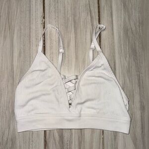 PINK Victoria's Secret White Ribbed Lace-Up Bralette